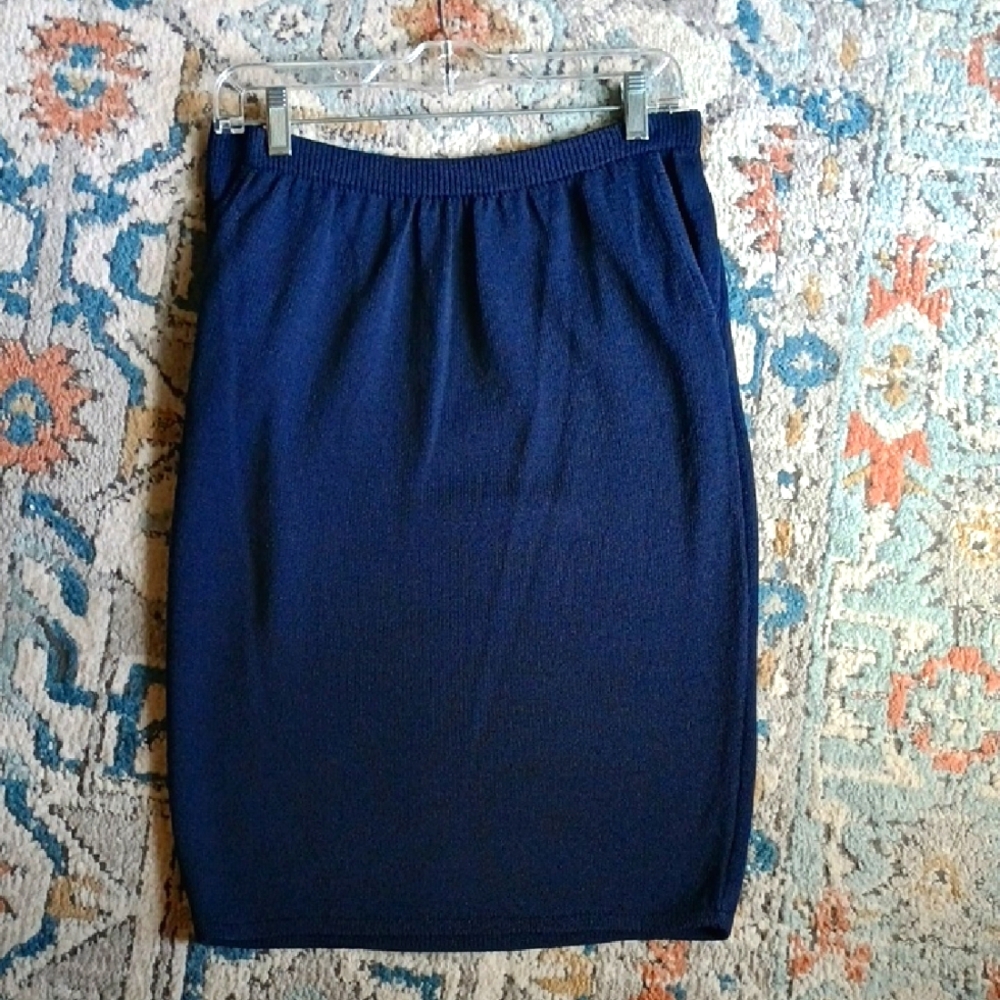 St. John Blue Pencil Skirt With Pockets